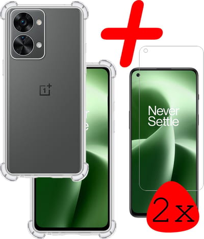Hoesje Met Screenprotector - 2 Stuks - Geschikt voor OnePlus Nord 2T - Sterk & Shockproof - Siliconen Case - Back Cover - Telefoon Hoes - Shock Proof - Transparant