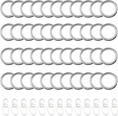 Gordijnringen met haken, 40 gordijnringen + 40 kunststof gordijnhaken, gordijnringen zilver, gordijnringen met clips voor douchegordijnen, raamgordijnen