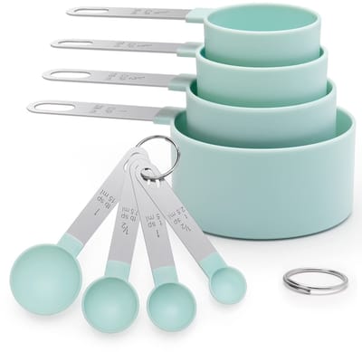 Dailygoods - Maatlepelset 8-delige set met roestvrijstalen handgrepen, met 4 maatbekers en 4 lepels, meetgereedschap voor vloeistoffen en vaste stoffen, doseerlepel voor bakmessen