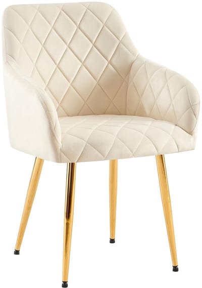 CLP Monett Eetkamerstoel - met armleuning - klassiek - metalen frame - Velvet - goud/creme