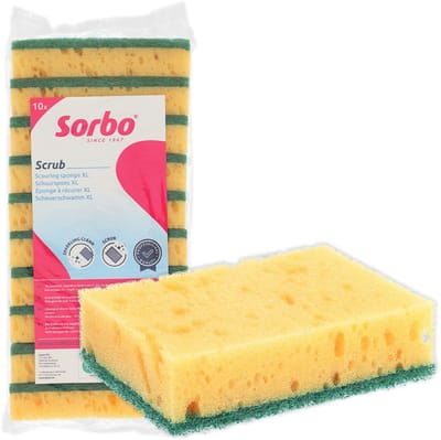 Sorbo XL Schuursponsen 10 Stuks - Extra Grote Schoonmaaksponzen met Groen Schuurvlak voor Vet & Vuil