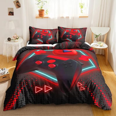 Spelletjes Beddengoed Set Kleurverloop Gaming Dekbedovertrek voor Kinderen Tieners Gamepad Beddengoed set Neon Spelletjes Premium Polyester Dekbedovertrek 135x200cm 2pcs