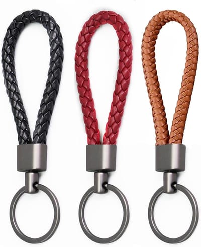 3 stuks sleutelhangers van leer, gevlochten lederen sleutelhanger met zeiltouw voor auto, cuprammonium sleutelband kort voor auto, motorfiets, fiets en huissleutels voor dames en heren