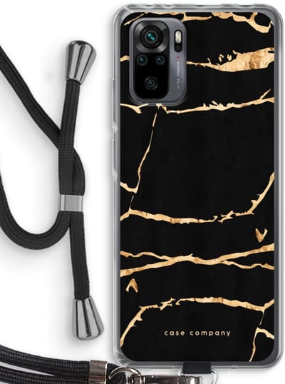 Case Company® - Hoesje met koord geschikt voor Xiaomi Redmi Note 10 Pro hoesje met Koord - Gouden marmer - Telefoonhoesje met Zwart Koord - Bescherming aan alle Kanten en Over de Schermrand