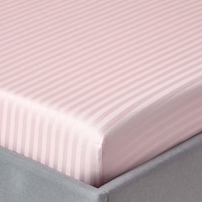 Homescapes Satijn Streep Katoen Hoeslaken 140x190 cm – Roze – 100% Egyptisch Katoen – Draaddichtheid 330