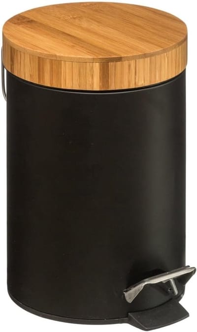 Pedal Bin - Afvalbak met Pedaal - Kleine Ruimtes - Bamboe Houten Deksel - 3 Liter 17x25.5cm - Mat Zwart