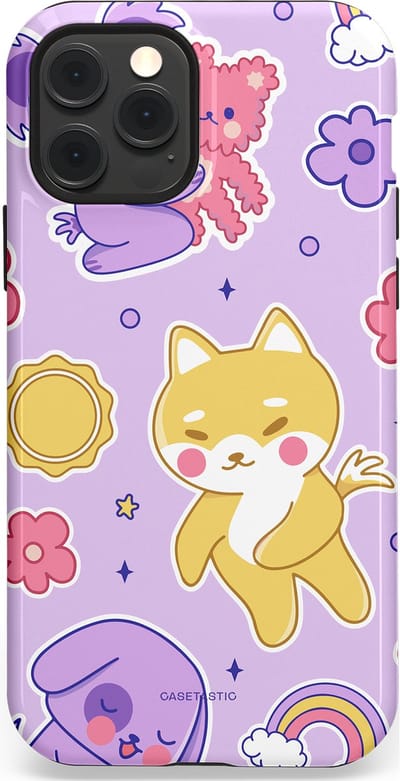 Casetastic hoesje geschikt voor Apple iPhone 12 / Apple iPhone 12 Pro - MagSafe - Dubbellaagse bescherming - Knuffelvriendjes - Fashion Case - Lichtroze Lila Goud