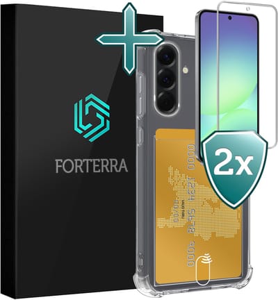 Hoesje Geschikt voor Samsung Galaxy A56 - Met 2x Screenprotector - Pashouder - Kaarthouder - Back Cover - Telefoon Hoes Shockproof - Siliconen Case - Shock Proof - Pasjes Houder - Transparant