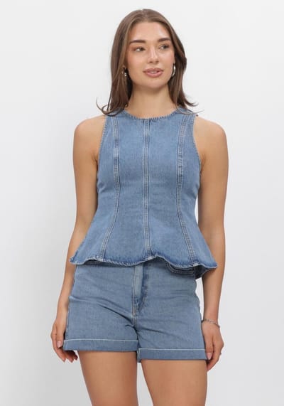 EDITED Brenda Top Tops & T-shirts Dames - Shirt - Lichtblauw - Maat 34