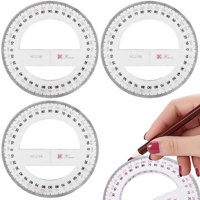 SnelShoppen - 3 Stuks Volronde Protractor, 360 Graden Meetinstrumenten, Plastic Wiskunde Halve Cirkel, Organische Cirkel Protractor Tekenmodel Liniaal