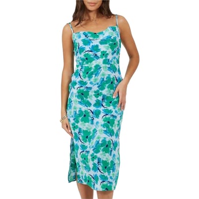 Brave Soul Midi-jurk met spaghettibandjes en bloemenprint voor dames (Groen/blauw)