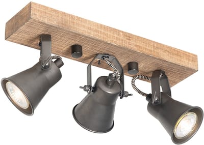 QAZQA jelle - Landelijke Plafondspot | Spotje | Opbouwspot - 3 lichts - L 35 cm - Zwart - Woonkamer | Slaapkamer | Keuken