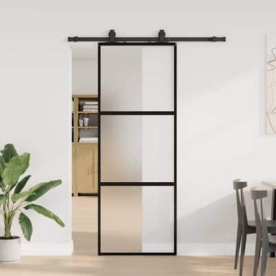 vidaXL - Schuifdeur - met - beslagset - 76x205 - cm - gehard - glas - zwart