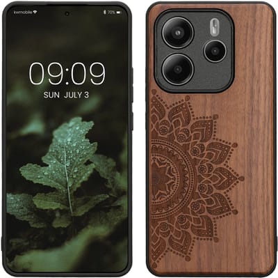 kwmobile telefoonhoesje geschikt voorXiaomi Redmi Note 14 5G - Hoesje met bumper - hout - In donkerbruin Opkomende Zon design