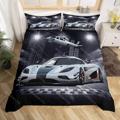 Jongens Sportwagen Beddengoed Set Twin, Raceauto Dekbedovertrek voor Kinderen Tieners Kamer Decor, Raceauto's Bedset EU Single 90x200cm