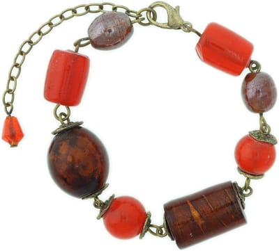 Behave - Kralenarmband rood-bruin - Warme retrolook - 22 cm