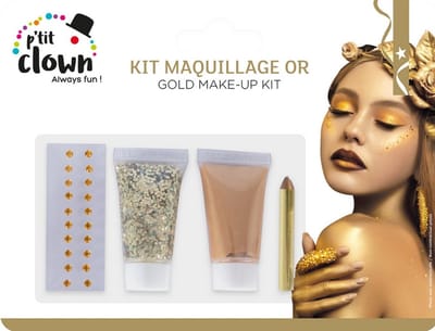 Make‑up Kit – Goud – Glitter & Gems - Festival - Fantasy - Gouden glitter gel - Strass steentjes - Gezicht diamantjes