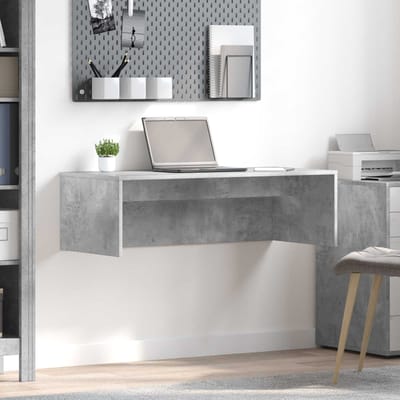 vidaXL - Aan - de - muur - bevestigd - bureau - Beton - Grijs - Bewerkt - hout