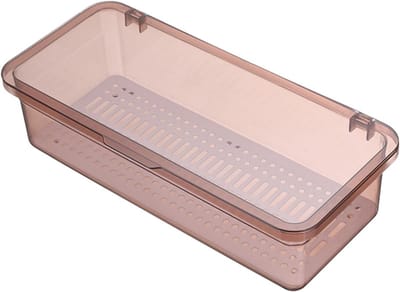 Bestekbak met deksel en afdruiprek, opbergcontainer voor zilverrecht, transparante bestekopbergdoos met deksel, doos van (roze)