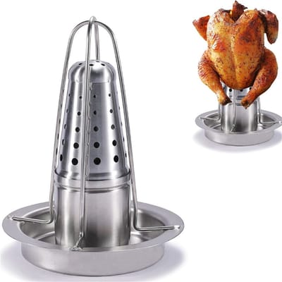 Ynkkvre -Kippenrooster, tweedelig roestvrijstalen kippenrooster, kippenrooster van bierblikjes, antiaanbaklaag kalkoenrooster, kippenrooster met verdikte bodem voor kamperen, afneembaar