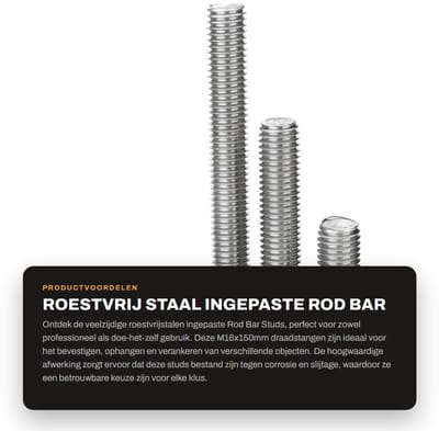 Dailygoods- Rod Bar Studs M16x150mm - Roestvrij Staal - Draadstang - Duurzaam - Slijtvast - Corrosiebestendig
