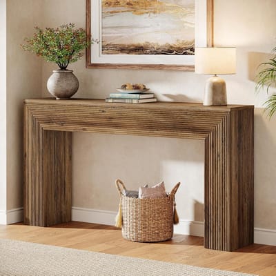 Tribesigns Entree Consoletafel - Haltafel met Golvende Decoratie - Bruin - 160 x 30 x 85 cm - Consoletafel voor Hal, Woonkamer, Entree, Foyer