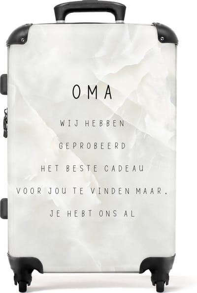 NoBoringSuitcases.com - Grote koffer - Quotes - Oma - Marmer - Wit - Marmerlook - Reiskoffer met 4 wielen - Trolley op wieltjes - Rolkoffer groot - 72 liter - Ruimbagage valies 20kg - Valiezen voor volwassenen