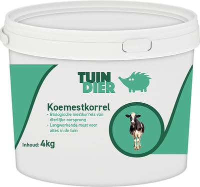 Koemest | TUIN-DIER® | Koemestkorrels | Gedroogde koemest | Koemest korrels | In handige bewaaremmer | 4.000 gram | 4 kilogram