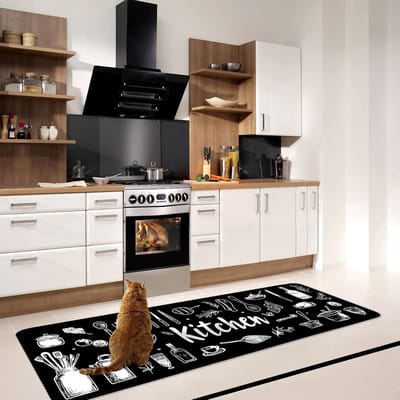 Famanu – Loper voor de gang - tapijt - antislip - wasbaar - vuilafstotend - absorberend - modern - keukentapijt - onderhoudsvriendelijk - voor keuken - binnen - woonkamer - zwart