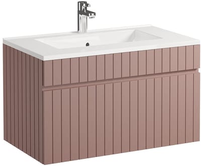 Vente-unique Roze gestreept hangmeubel voor badkamer met inbouwwastafel - 80 cm - SATARA