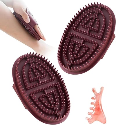Massageborstel set van 2, body gua sha-borstel met kam voor spierontspanning, lymfedrainage en paarmassage, bruin en effectief voor wellness en ontspanning