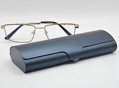 Aluminium donkerblauwe brillenkoker, harde slijtvaste praktische brillendoos van hoge kwaliteit / donkerblauwe metalen koker / brillenkoker / geweldig cadeau / boîte / Aland optiek / hard case / harde hoes van metaal / brillenetui / doos / etui