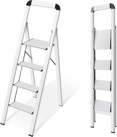 Huishoudtrap 4 Treden - Keukentrap - Inklapbaar - Antislip - Extra Stevig - Zilver