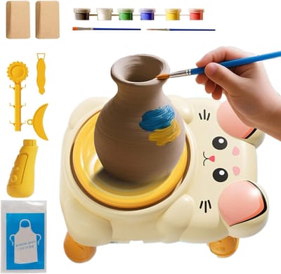 Pottenbakkersschijf Kinderen - Creatieve Set - Thuis Knutselen - Compleet Met Gereedschap - 23 x 18 x 9 cm - Romig
