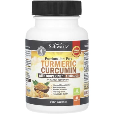 BioSchwartz, Bevat Kurkuma Curcumine, Bioperine, 1.500 mg, 45 Vegetarische Capsules (500 mg per capsule)