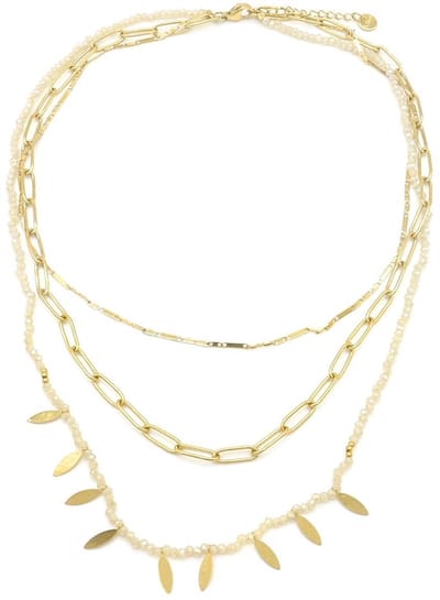 Ketting Gelaagd - Glaskralen - RVS - Verstelbaar 41-46 cm - Goudkleurig