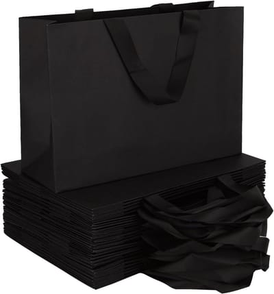Zwarte Kraft Geschenkzakjes met Handvat - 25 Stuks - 32 x 22 x 10 cm - Kerstmis, Verjaardag, Bruiloft - Feest, Winkelen - Cadeauverpakking.