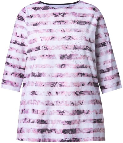 Ulla Popken - Dames - Shirt A-lijn boothals 3/4-mouwen Pima-katoen - Bosbes - Maat 42+