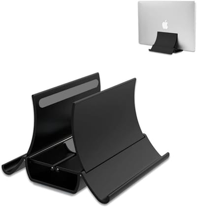 Famanu - Verticale zwaartekrachtstandaard voor notebook, verstelbare notebookstandaard met automatische breedtereductie, gaming-laptopstandaard voor alle laptopmodellen (zwart)