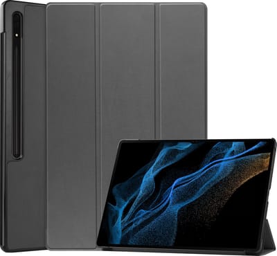 Hoes Geschikt voor Samsung Galaxy Tab S10 Ultra Hoes Luxe Hoesje Case Met Uitsparing Geschikt voor S Pen - Hoesje Geschikt voor Samsung Tab S10 Ultra Hoes Cover - Grijs