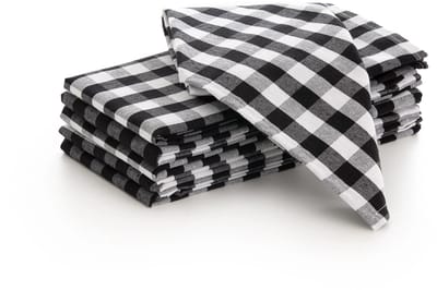 GAMUSI - Set van 6 Servetten Vichy Ruit - 45x45 cm - Katoen Polyester - Herbruikbare Dinerservetten - Horeca Kwaliteit - Zwart