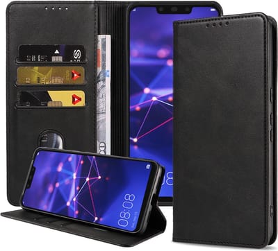 Smartphonica Telefoonhoesje geschikt voor Huawei Mate 20 Lite kunstleren Hoesje met Magnetische sluiting en Pasjeshouders Book Case met Klepje - Zwart geschikt voor Huawei Mate 20 Lite