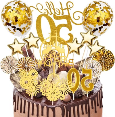 Verjaardagstaartdecoratie 50 - 17-delig - Acryl en glitterkarton - Feestelijke taarttopper voor 50e verjaardag - ShopVlot