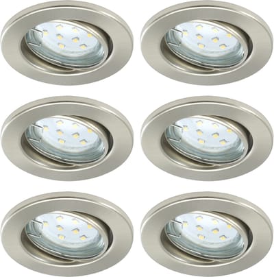 Trango Set van 6 IP23 inbouwspots 6729-062-5WAK RVS optiek incl. 6x 5 Watt GU10 LED lamp 3000K warm wit & GU10 fitting, badkamerlamp, plafondlamp, plafondspot