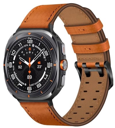 By Qubix - smartwatch bandje - Compatible Samsung bandje - Leren band met twin gesp - Lichtbruin - Geschikt voor Samsung Galaxy Watch 9 (40/44mm) - Watch 8 (40/44mm) - Watch 8 Classic (46mm)
