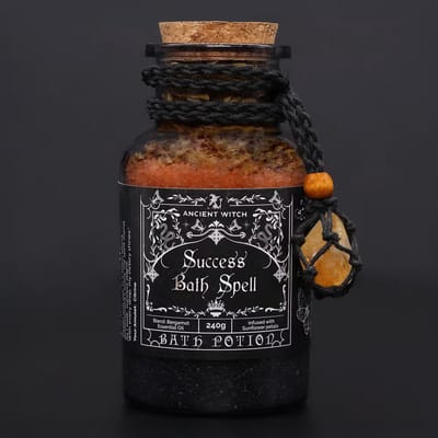 Ancient Witch success bath spell potion 240 gram – badzout met himalayazout, bergamot olie en citrien hanger - heksen badzout