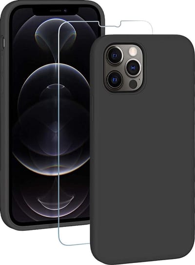 Back cover Hoesje Geschikt voor: iPhone 12 Pro Zwart TPU Siliconen Soft Case + 2X Tempered Glass Screenprotector