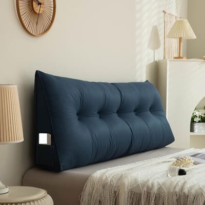 Hoofdbord Kussen - Leeskussen Wig - Ontspannen Lezen - Met Handige Zakken - 100 x 50 x 20 cm - Donkerblauw