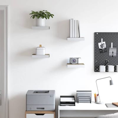 vidaXL - Wandschappen - zwevend - 4 - st - 23x23,5x3,8 - cm - MDF - eikenkleurig - wit