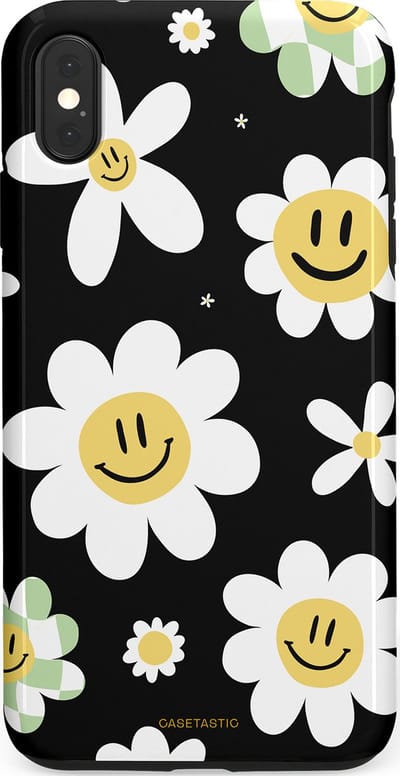 Casetastic hoesje geschikt voor Apple iPhone XS Max - Dubbellaagse bescherming - Vrolijke Madeliefjes - Fashion Case - Zwart Wit Grijs Goud